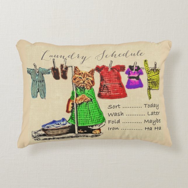 Cute Funny Cat Pet Dierenvriend Laundry Schedule Accent Kussen (Voorkant)