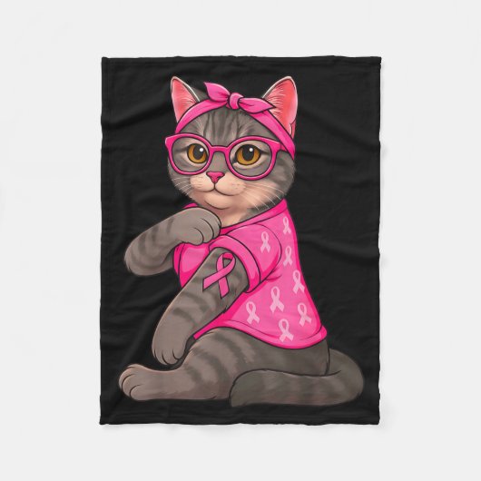 Cute Funny Cat Tattoo nk Borstkanker Bewustzijn Fleece Deken (Voorkant)