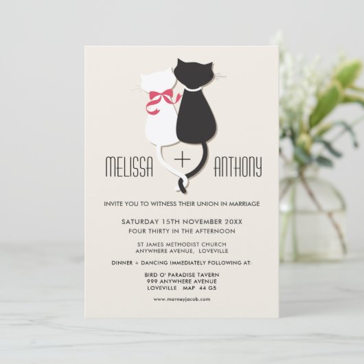 Cute Funny Cats Bride Groom Wedding Invitation Kaart (Staand voorkant)