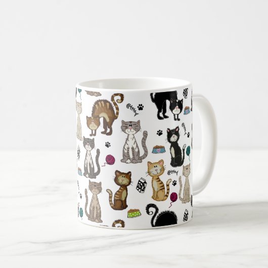 Cute Funny Cats Pattern Koffiemok (Voorkant rechts)