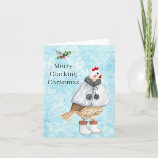 Cute Funny Chicken Lady Merry Clucking Christmas Feestdagen Kaart (Voorkant)