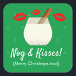 Cute Funny Christmas Eggnog Hugs & Kisses Vierkante Sticker<br><div class="desc">Cute Funny KerstEggnog "Nog & Kisses" Hugs & Kisses Square Sticker van Juliet Parrott-Merrell op Zazzle! Er is ook een wenskaart met dit ontwerp beschikbaar. Bezoek de winkel voor meer informatie.</div>