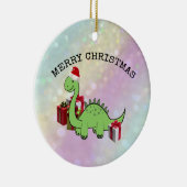 Cute funny Christmas Santa dinosaur holographic Keramisch Ornament (Rechts)