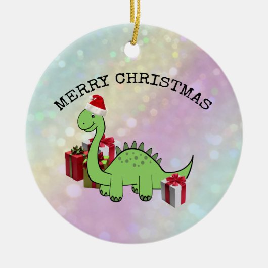 Cute funny Christmas Santa dinosaur holographic Keramisch Ornament (Voorkant)