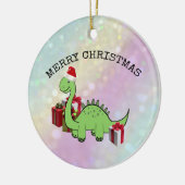 Cute funny Christmas Santa dinosaur holographic Keramisch Ornament (Links)