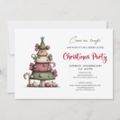 Cute Funny Christmas Tree Cartoon Party Invitation Kaart (Voorkant)