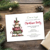 Cute Funny Christmas Tree Cartoon Party Invitation Kaart