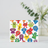 Cute Funny Colorful Monsters Patroon Briefkaart (Staand voorkant)