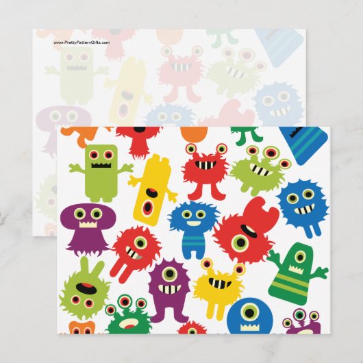 Cute Funny Colorful Monsters Patroon Briefkaart (Voorkant / Achterkant)