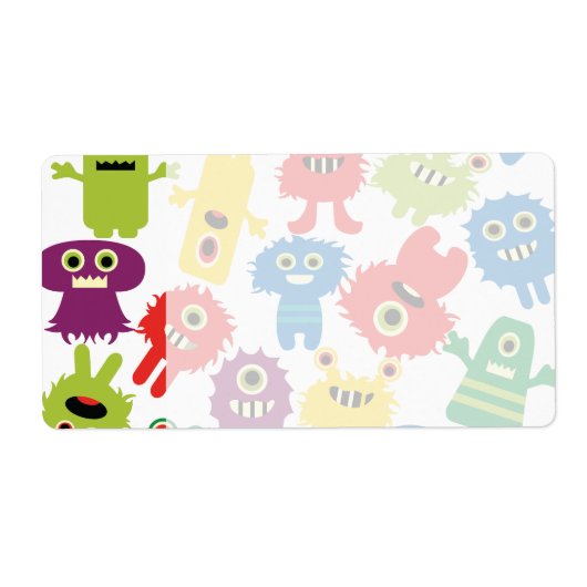 Cute Funny Colorful Monsters Patroon Etiket (Voorkant)