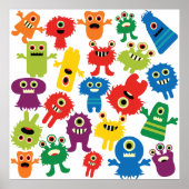 Cute Funny Colorful Monsters Patroon Poster (Voorkant)