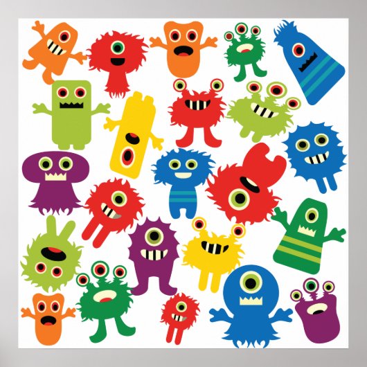 Cute Funny Colorful Monsters Patroon Poster (Voorkant)