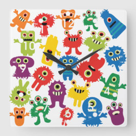 Cute Funny Colorful Monsters Patroon Vierkante Klok