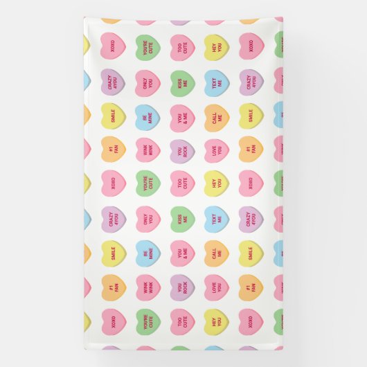 Cute funny conversation hearts feest achtergrond spandoek (Verticaal)