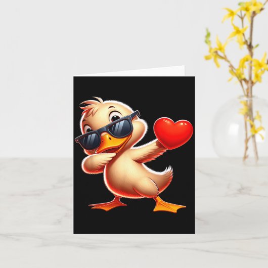 Cute Funny Cool Duck Dabbing Heart Valentines Day Kaart (Gele Bloem)