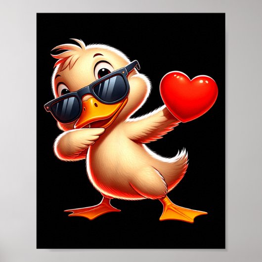 Cute Funny Cool Duck Dabbing Heart Valentines Day Poster (Voorkant)