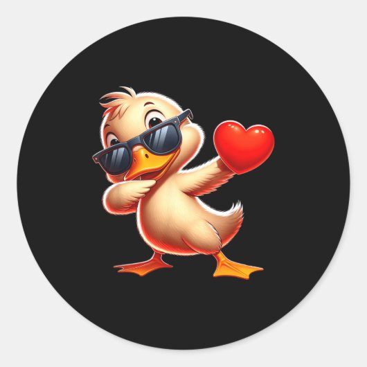 Cute Funny Cool Duck Dabbing Heart Valentines Day Ronde Sticker (Voorkant)