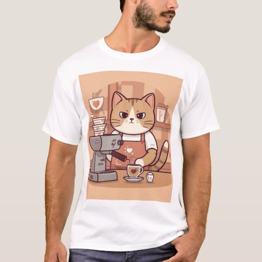Cute Funny Cozy Barista Cat & Coffee T-shirt (Voorkant)