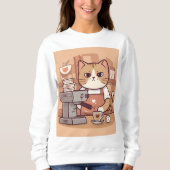 Cute Funny Cozy Barista Cat Sweatshirt (Voorkant)
