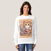 Cute Funny Cozy Barista Cat Sweatshirt (Voorkant volledig)