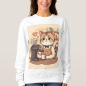 Cute Funny Cozy Barista Cat Sweatshirt (Voorkant)