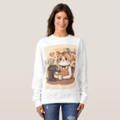 Cute Funny Cozy Barista Cat Sweatshirt (Voorkant volledig)