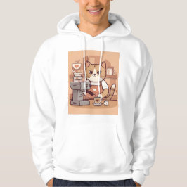 Cute Funny Cozy Cartoon Barista Cat Hoodie T-shirt