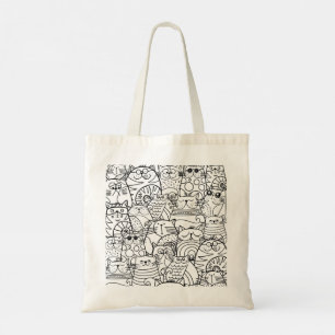 Cute Funny Crowd van Cartoon Zen Cats Black White Tote Bag
