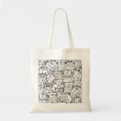 Cute Funny Crowd van Cartoon Zen Cats Black White Tote Bag (Voorkant)