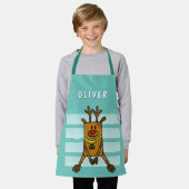 Cute Funny Deer Drawing Green Kerstnaam Kinder Schort (Gedragen)