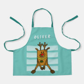 Cute Funny Deer Drawing Green Kerstnaam Kinder Schort (Voorkant)