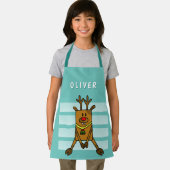 Cute Funny Deer Drawing Green Kerstnaam Kinder Schort (Insitu)