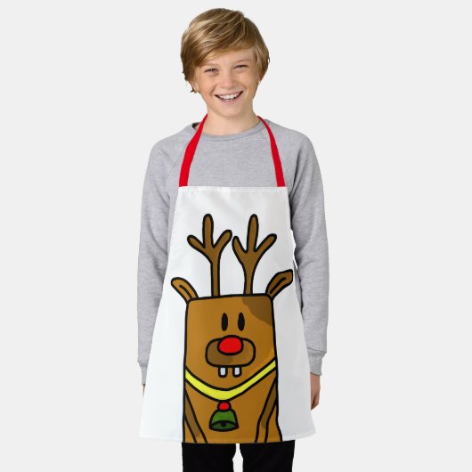 Cute Funny Deer Drawing Red Kerstmis Kinder Schort (Gedragen)
