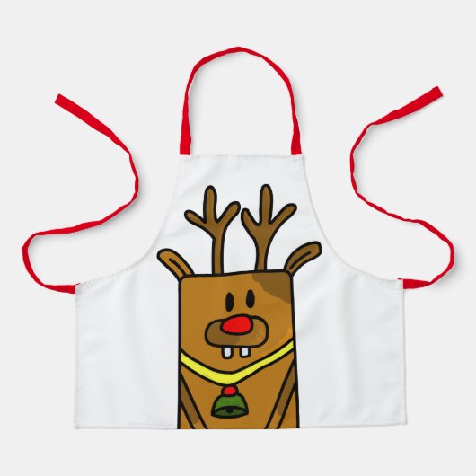 Cute Funny Deer Drawing Red Kerstmis Kinder Schort (Voorkant)
