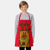 Cute Funny Deer Drawing Red Kerstmis Kinder Schort (Gedragen)