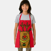 Cute Funny Deer Drawing Red Kerstmis Kinder Schort (Insitu)