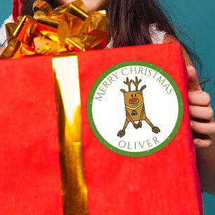 Cute Funny Deer Kerstmis Kind Name Gift Label