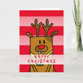 Cute Funny Deer Pink Red Happy Kerstmis Kaart (Voorkant)