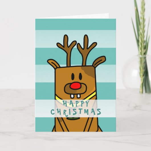 Cute Funny Deer Reindeer Drawing Happy Kerstmis Kaart (Voorkant)