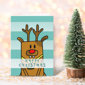 Cute Funny Deer Reindeer Drawing Happy Kerstmis Kaart