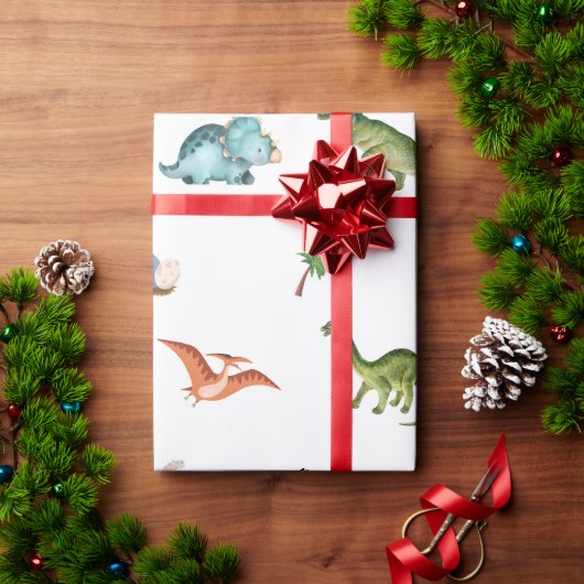 Cute Funny Dinosaur Birthday Party Wrapping Paper Cadeaupapier (Feestdagen Geschenken)