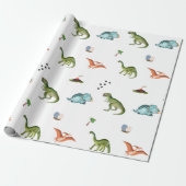 Cute Funny Dinosaur Birthday Party Wrapping Paper Cadeaupapier (Uitgerold)