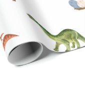 Cute Funny Dinosaur Birthday Party Wrapping Paper Cadeaupapier (Rol Hoek)