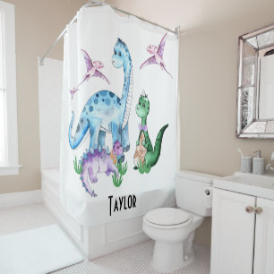 Cute Funny Dinosaurs Blue Paars Green Kinder Name Douchegordijn