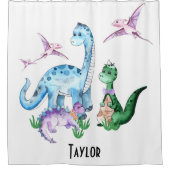 Cute Funny Dinosaurs Blue Paars Green Kinder Name Douchegordijn (Voorkant)