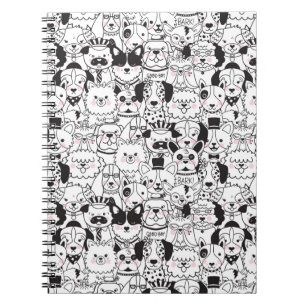 Cute Funny Dog Briet Black and White Animal Patte Notitieboek