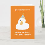 Cute Funny Duck Quack Birthday Best Friend Pet Kaart<br><div class="desc">Dit kleine, grappige, griezelige wenskaart voor je beste vriend/maatje/partner is voorzien van een schattige witte eend met een geel stip, met een geel blauw verjaardagsgeschrift pet en een grappige tekst van een quack quack, met een mooie verjaardag op een aangepaste geel-oranje achtergrond, waardoor het een mooie keuze is om je...</div>