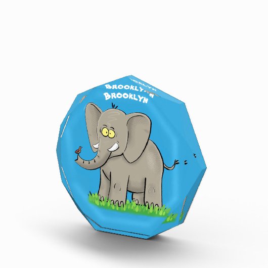 Cute funny elephant with bird on trunk cartoon fotoblokken (Rechts)