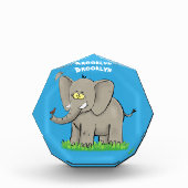 Cute funny elephant with bird on trunk cartoon fotoblokken (Voorkant)