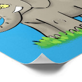 Cute funny elephant with bird on trunk cartoon poster (Hoek)